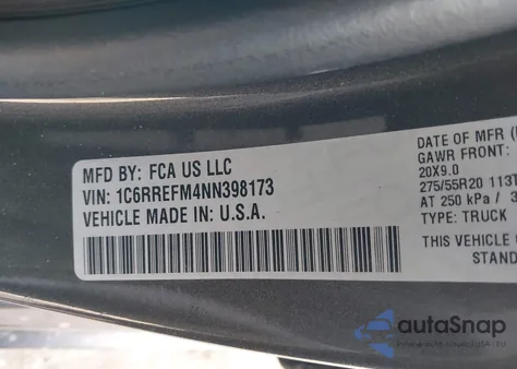 2022 Ram 1500 Big Horn 4X2 5'7 Box из США, поврежденный, VIN 1C6RREFM4NN398173